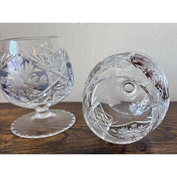 Vintage French Hand Cut Crystal  Cognac Glasses/ Set Of 2 - Picture 3 of 5